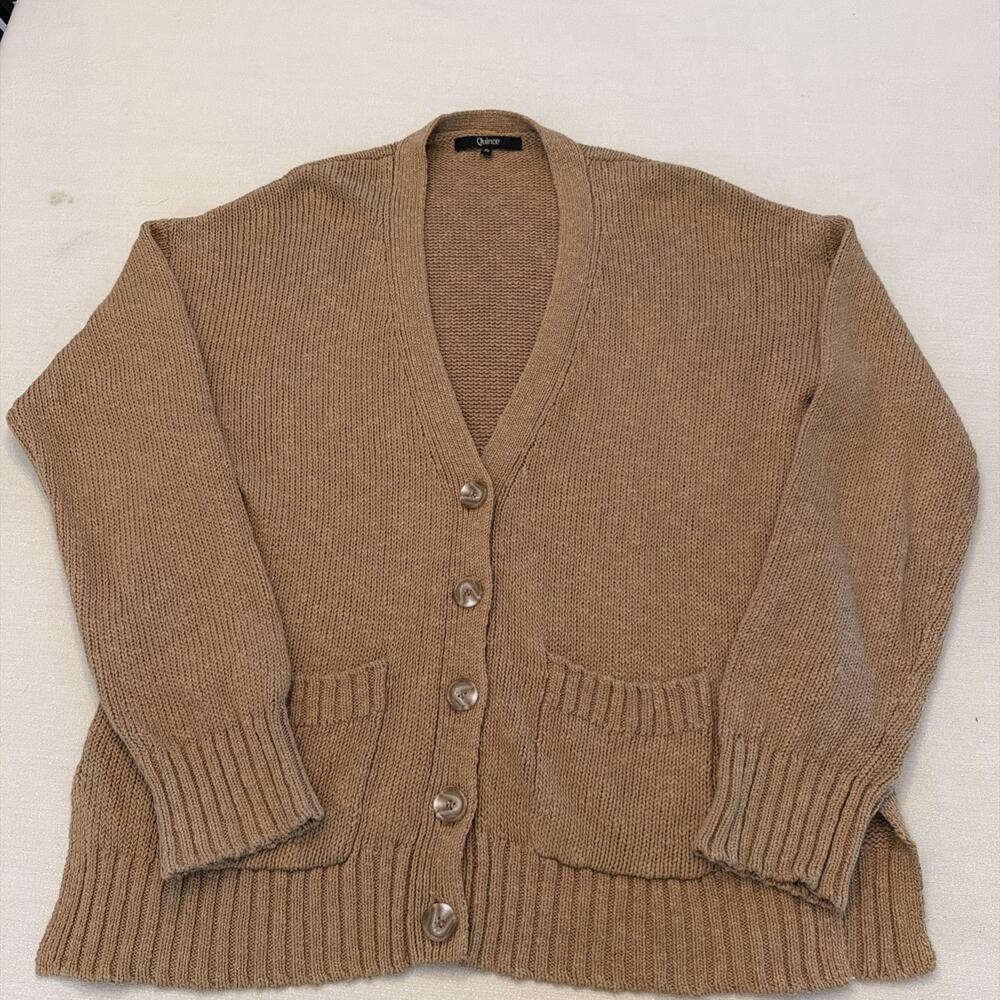 Quince Womens Organic Cotton And Linen Oversized Boyfriend Cardigan Camel S